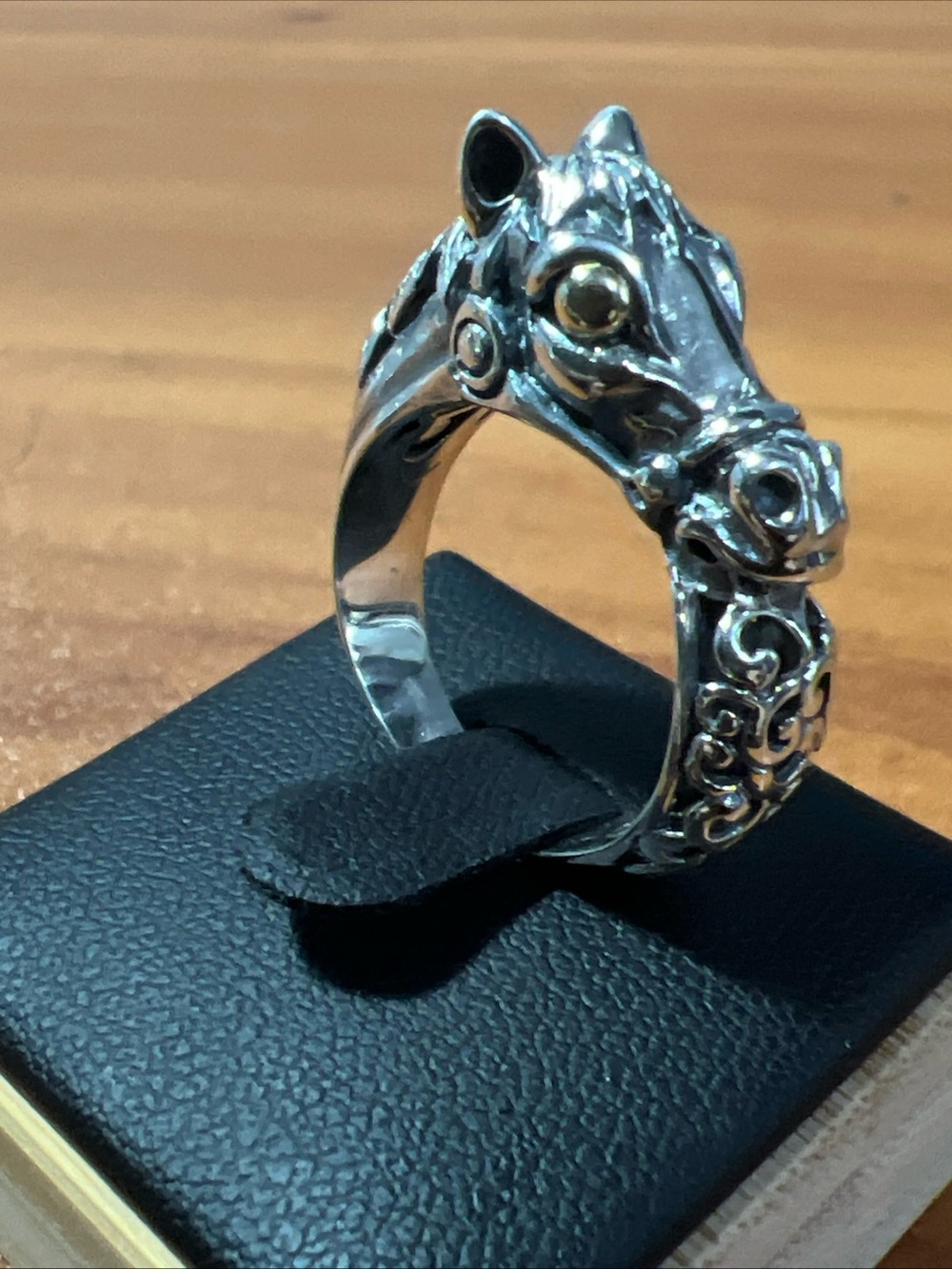 .925 Sterling Silver 18K Accent Eyes Samuel B Horse Head Ring Size 8